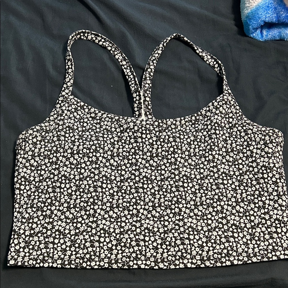 PacSun Ribbed Black and White Floral Racerback Slim Tank Top
